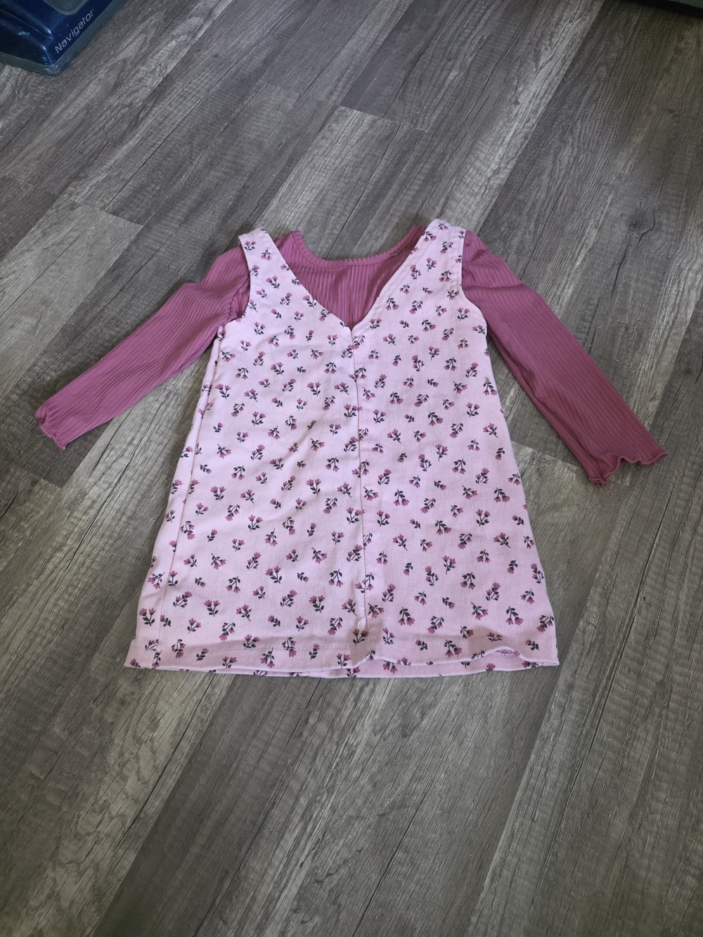btween Pink Floral Layered Dress with Rose Long-Sleeve Top